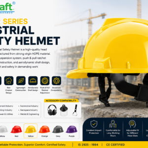 SafeKraft Aviator Series Industrial Safety Helmet Yellow HDPE Ratchet Safety Helmet