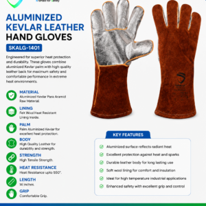 SafeKraft Aluminized Kevlar Leather Hand Gloves SKALG-1401 Heat Resistant Safety Gloves