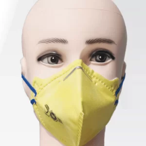SafeKraft Respirator SK 444 FFP2 respiratory protection mask with double shell technology, aluminium nose clip, textile ear loops, and BIS certified protection against viruses, fine dust, and oil & water-based mist for industrial workplace safety.