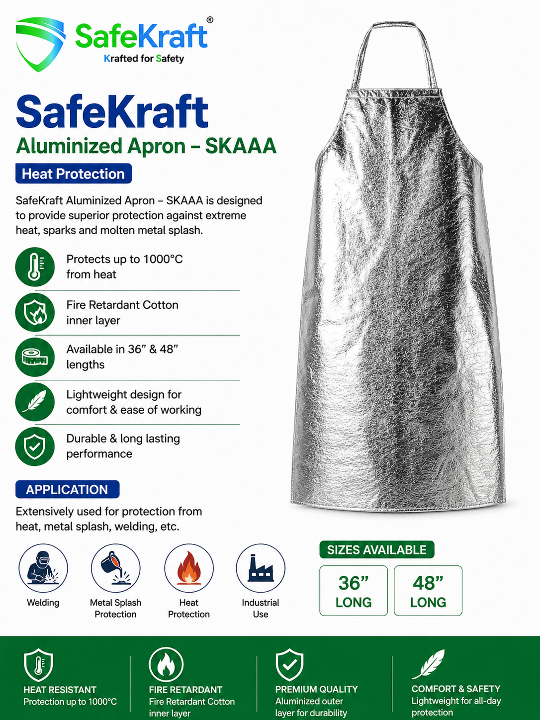 SafeKraft Aluminized Apron – SKAAA SafeKraft SKAAA Heat Resistant Aluminized Apron