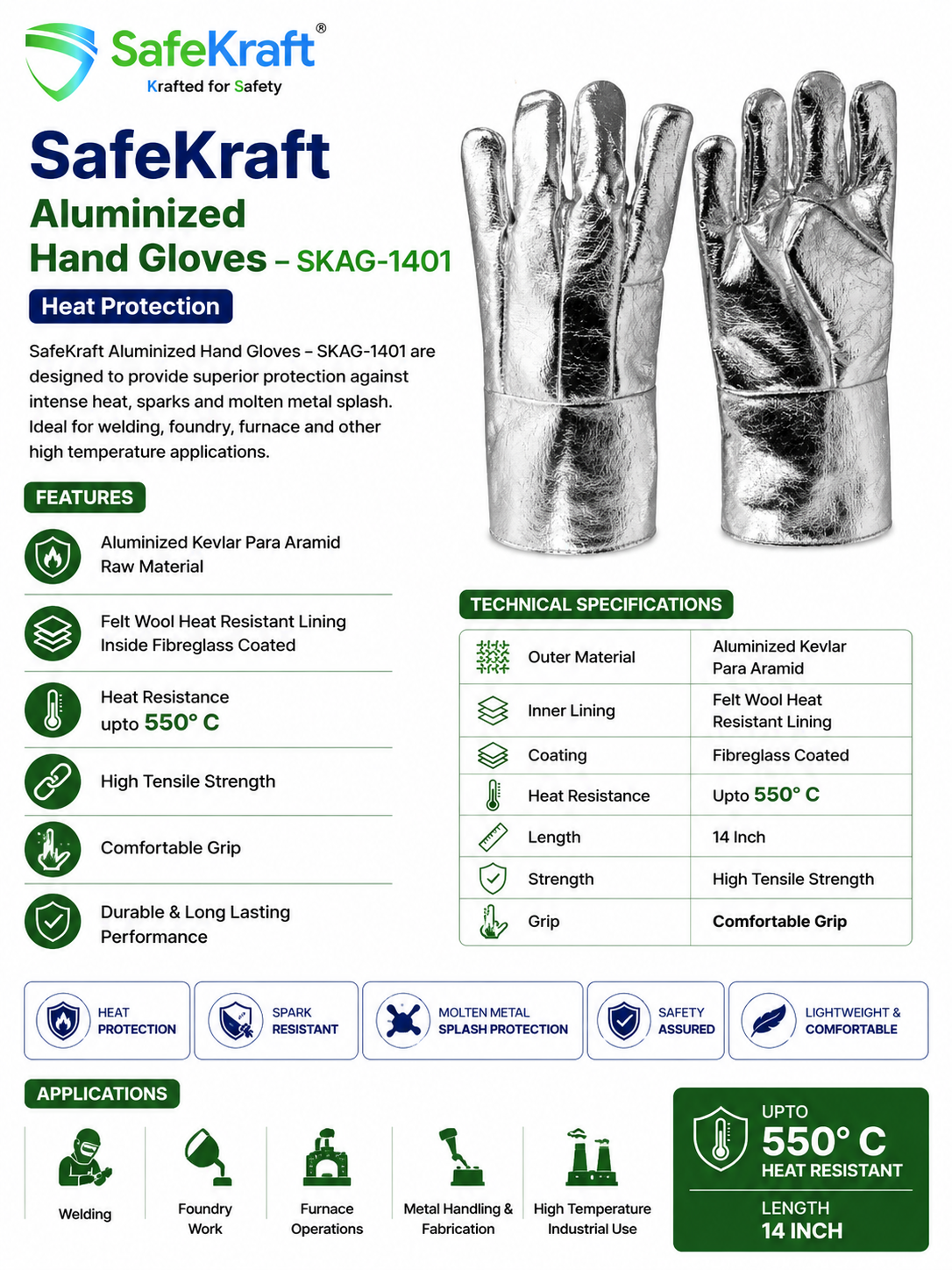 SafeKraft Aluminized Hand Gloves – SKAG-1401