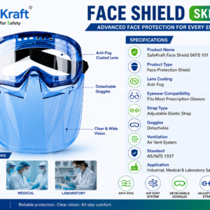 SafeKraft Face Shield SKFS 101 – Anti-Fog Face Protection Shield with Detachable Goggles