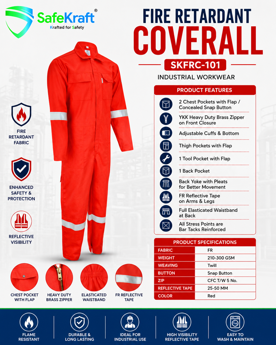 SafeKraft Fire Retardant Coverall – SKFRC – 101 SafeKraft Fire Retardant Coverall – SKFRC – 101