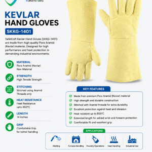 SafeKraft Kevlar Hand Gloves SKKG-1401 made from Para Aramid with heat resistance up to 850°C for industrial hand protection.