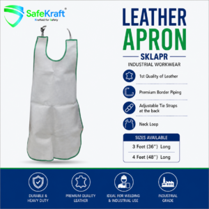 SafeKraft Leather Apron SKLAPR made from first-quality leather with adjustable tie straps for welding and industrial safety.