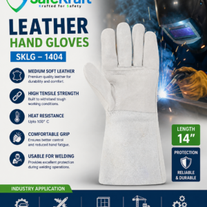 SafeKraft SKLG-1404 Leather Welding Hand Gloves for welding and industrial safety.