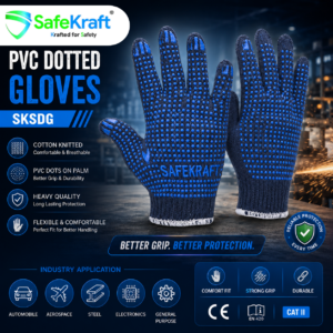 SafeKraft PVC Dotted Gloves SKSDG with cotton knitted fabric and PVC dotted palm for enhanced industrial grip