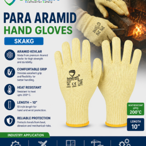 SafeKraft SKAKG Para Aramid Kevlar Heat Resistant Hand Gloves Yellow 10 Inch Industrial Safety Gloves