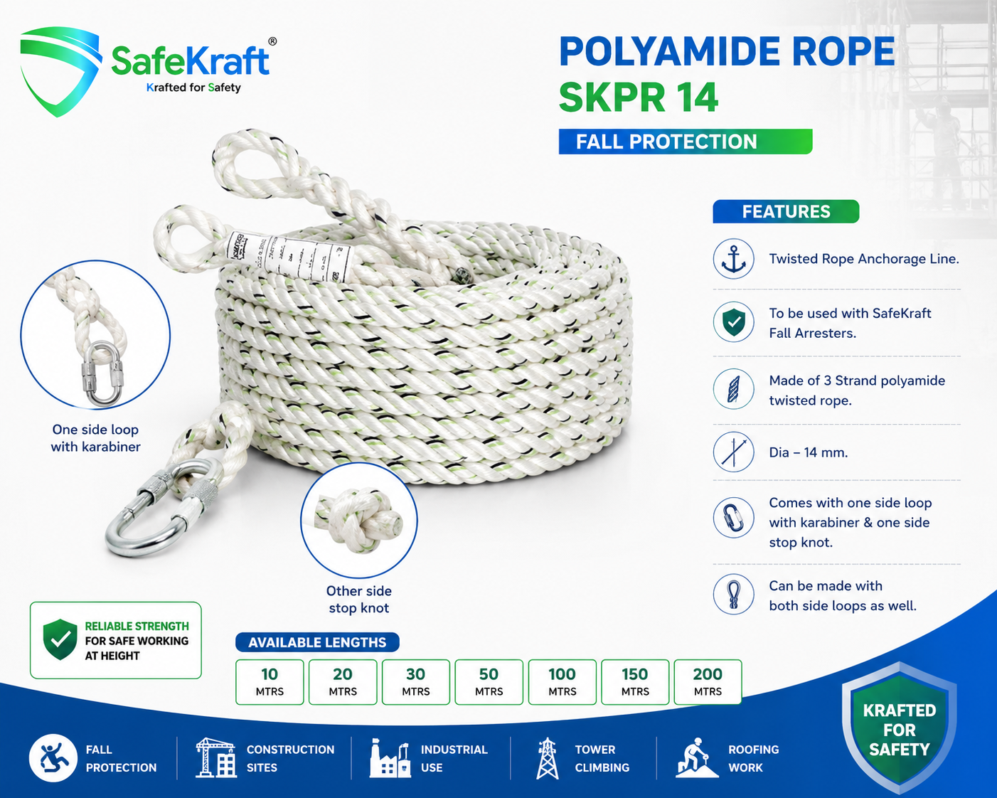 SafeKraft Polyamide SafeKraft Rope – SKPR 14 SafeKraft Polyamide Rope SKPR 14 for Reliable Fall Protection