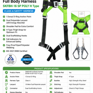 SafeKraft SKFBH-16 SP POLY H Type full body safety harness with dual polyamide lanyard, dorsal D-ring, and energy absorber