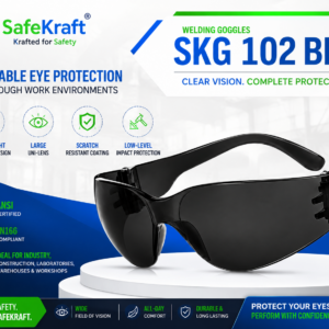 SafeKraft Safety Goggles SKG 102 BLK with scratch-resistant large uni-lens for industrial eye protection