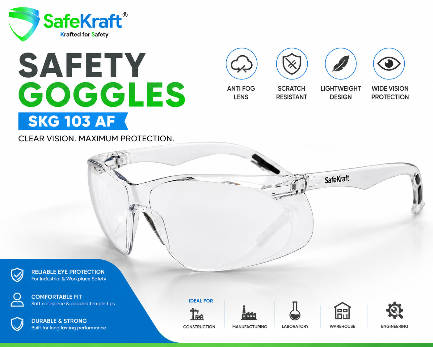SafeKraft Safety Goggles SKG 103 AF Anti Fog Safety Goggles SafeKraft Safety Goggles SKG 103 AF Anti Fog Safety Goggles