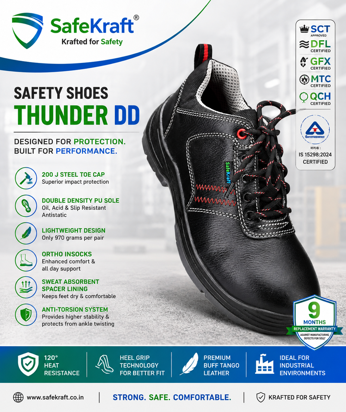 SafeKraft Safety Shoes THUNDER DD with 200 J steel toe and Double Density PU sole SafeKraft Safety Shoes THUNDER DD with 200 J steel toe and Double Density PU sole