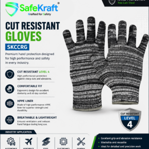 SafeKraft Cotton Cut Resistant Gloves SKCCRG Level 4 HPPE Industrial Safety Gloves