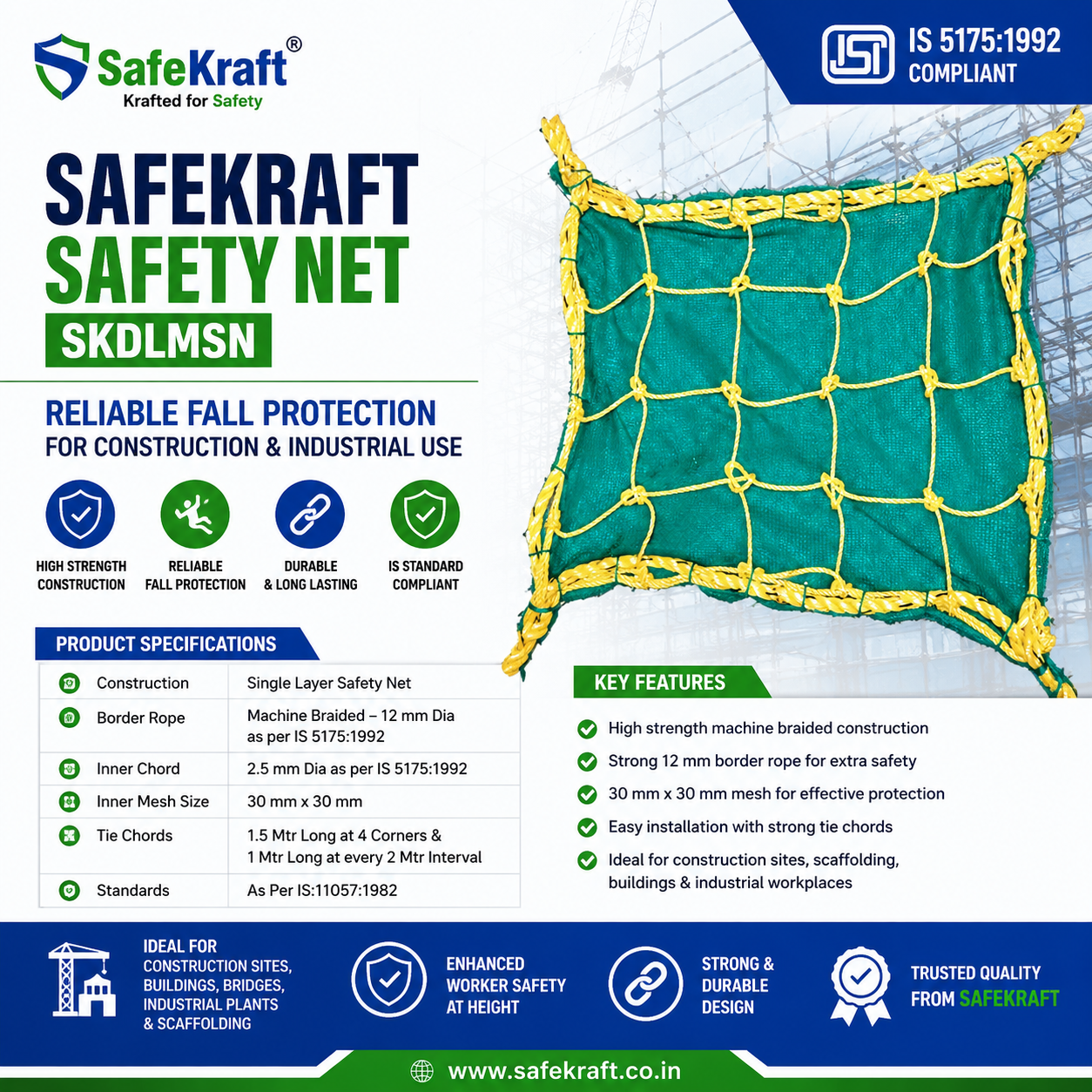 SafeKraft Safety Net SKDLMSN – Reliable Fall Protection for Construction and Industrial Safety SafeKraft Safety Net SKDLMSN – Reliable Fall Protection for Construction and Industrial Safety