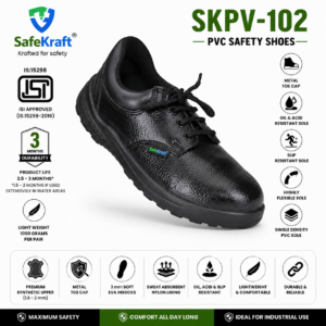 SafeKraft SKPV-102 PVC Safety Shoes with Metal Toe Cap and Oil, Acid & Slip Resistant PVC Sole