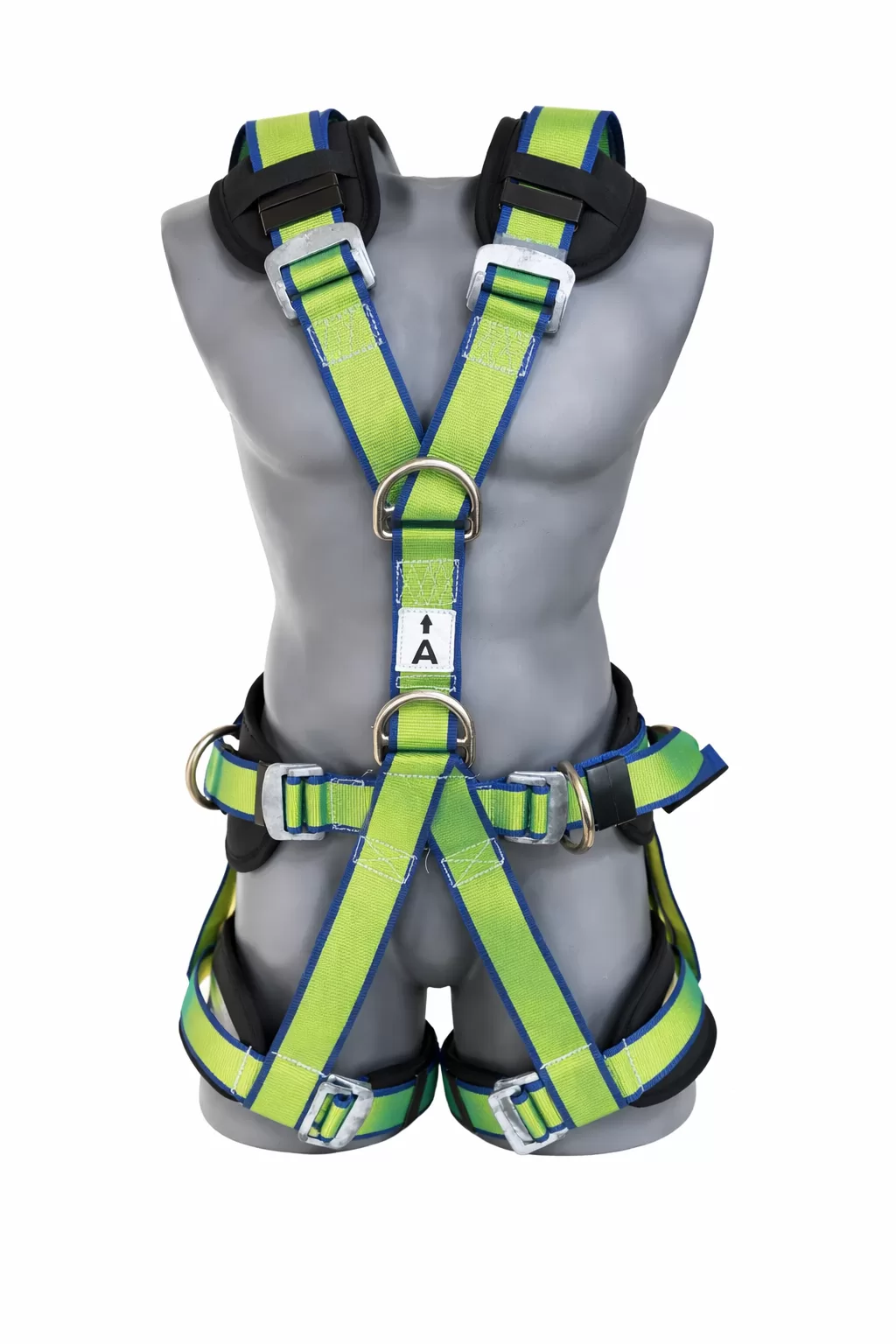 SafeKraft SKFBH-56 Tower Harness with five D-rings, dual polyamide lanyard, soft padding, and EN-certified fall protection for work at height