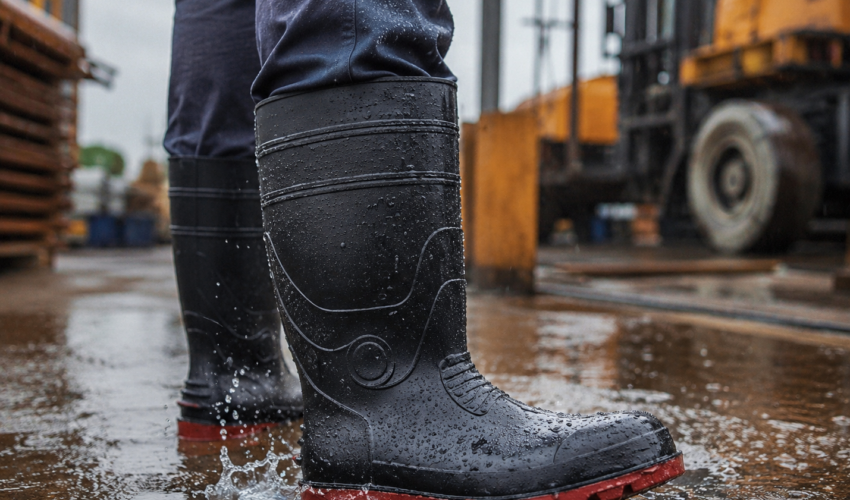 How Do Water-Repellent Safety Shoes Protect Workers in Outdoor and Industrial Environments? ,make image , accourding to content with out text real look feel