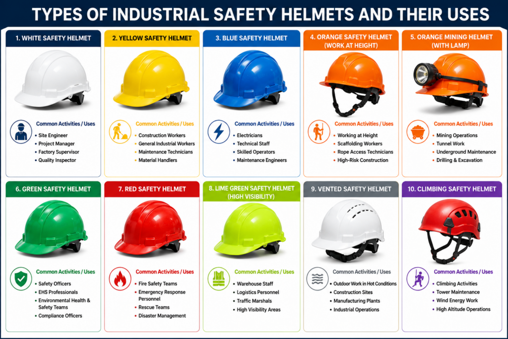 Types of Industrial Safety Helmets and Their Uses: Complete Workplace Head Protection Guide