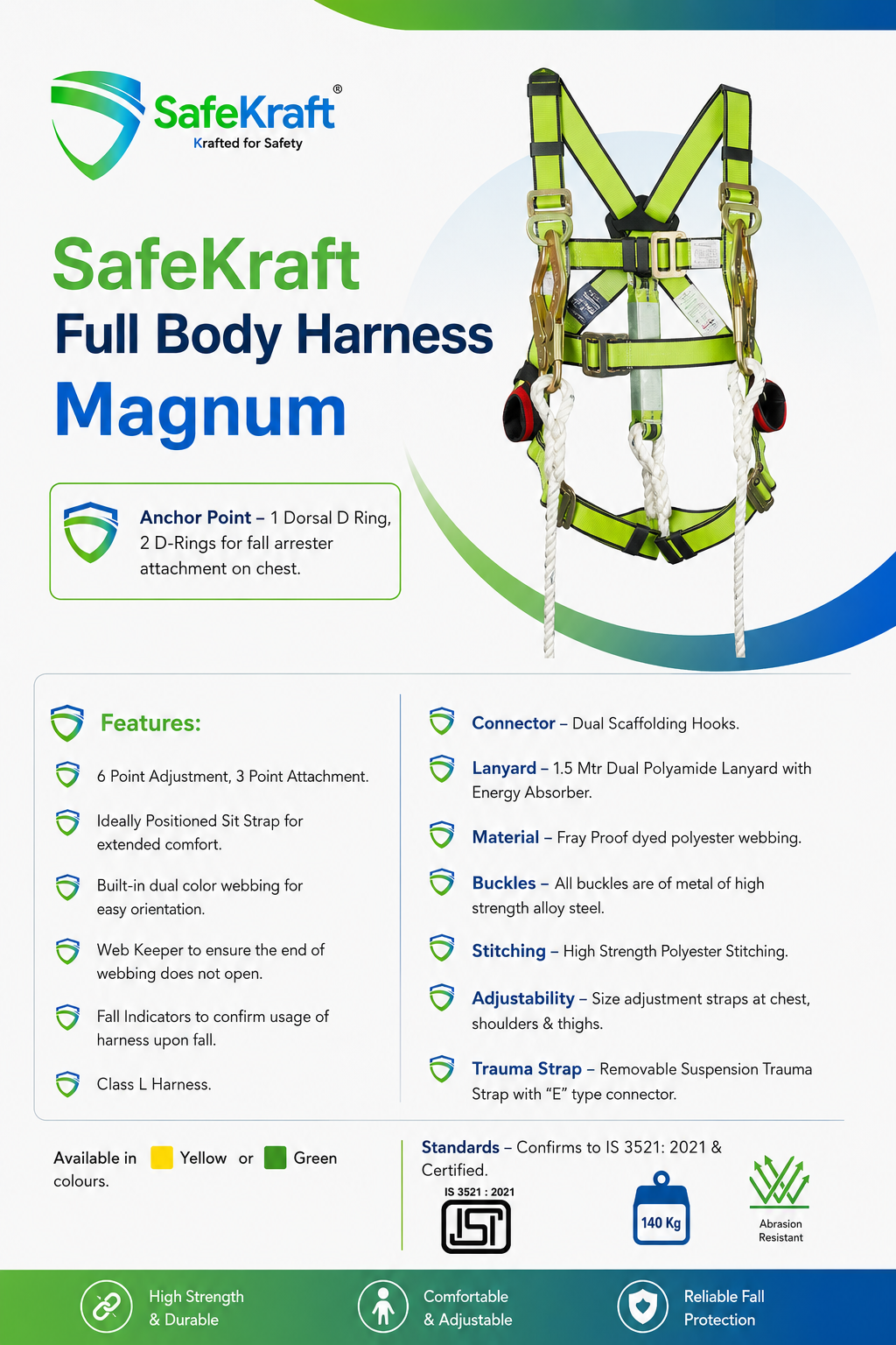 SAFEKRAFT FULL BODY HARNESS MAGNUM SafeKraft Full Body Harness Magnum – 140 kg Safety Harness