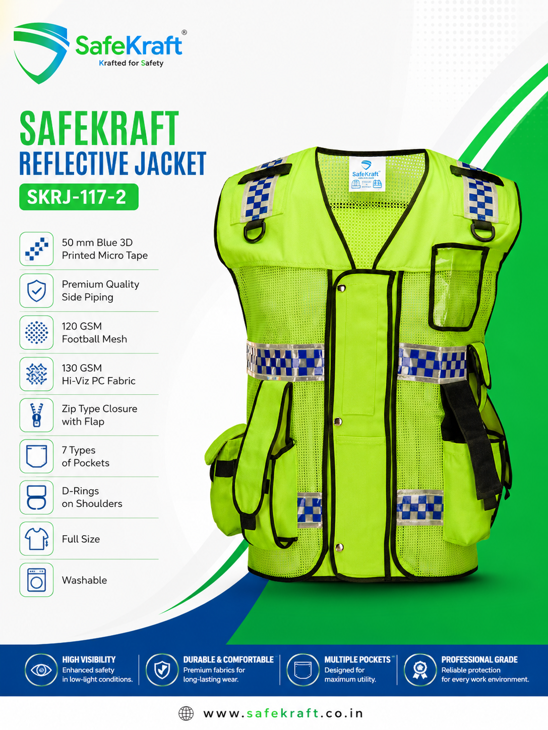 SAFEKRAFT REFLECTIVE JACKET -SKRJ 117-2 SafeKraft Reflective Jacket SKRJ-117-2 front view