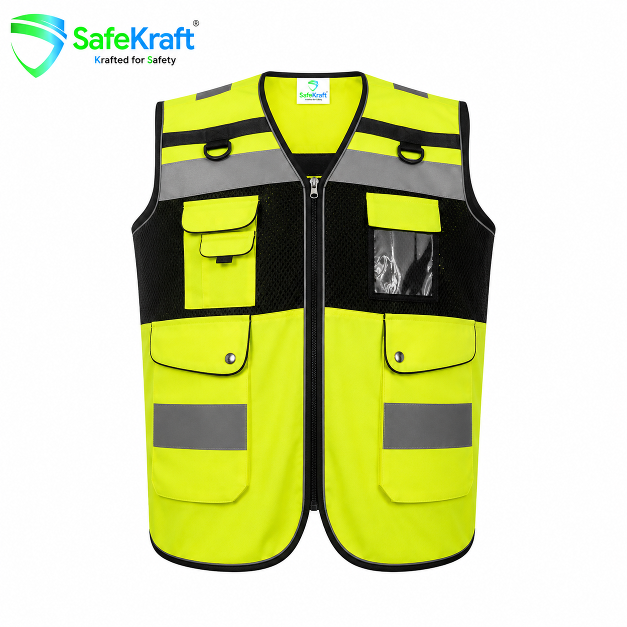 SafeKraft, SKRJ-122-2, Reflective Safety Jacket, High Visibility Safety Jacket, Hi Vis Safety Jacket, Reflective Workwear, Safety Workwear