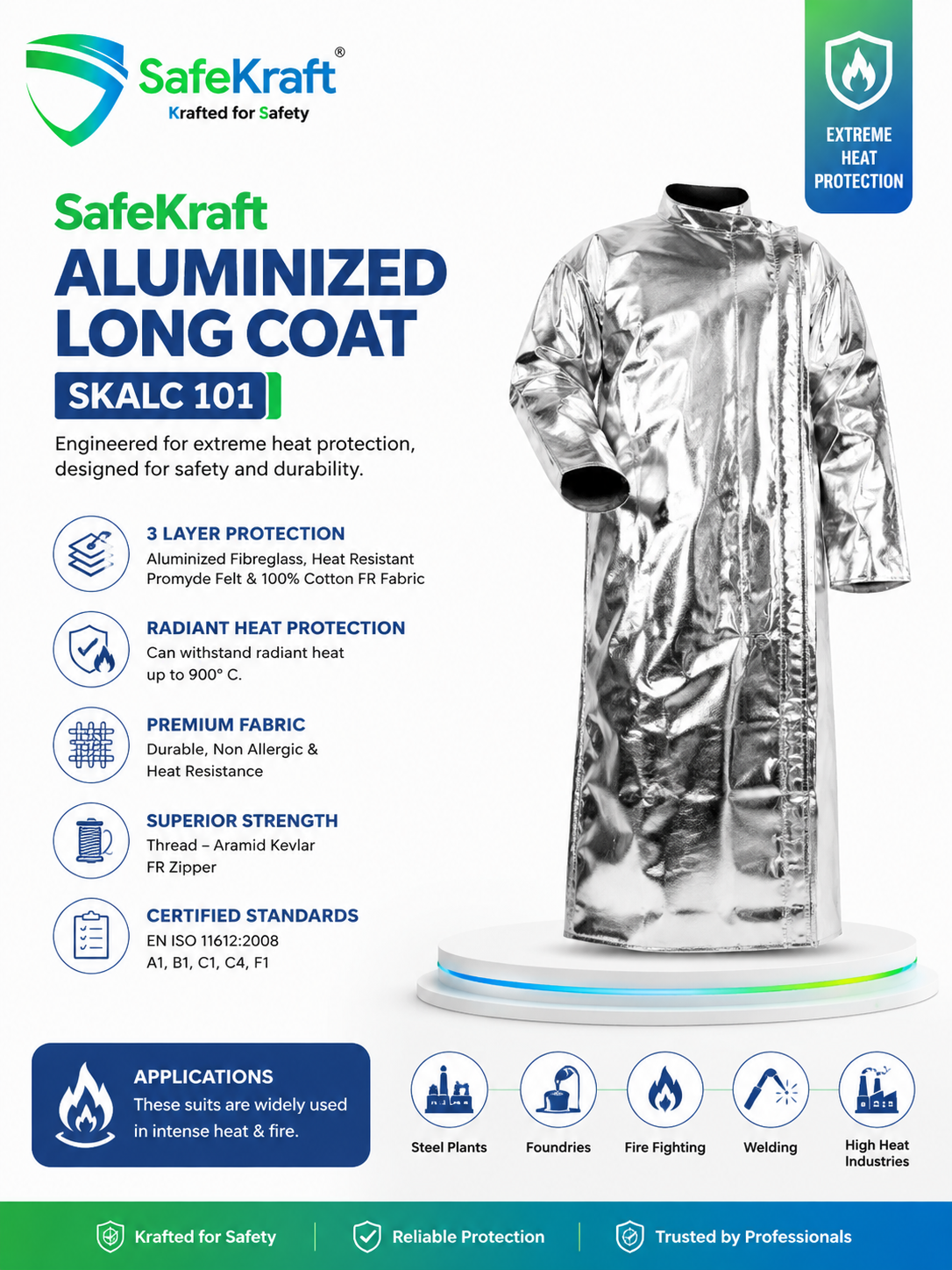 SafeKraft Aluminized Long Coat – SKALC 101 SafeKraft SKALC 101 aluminized long coat for heat protection