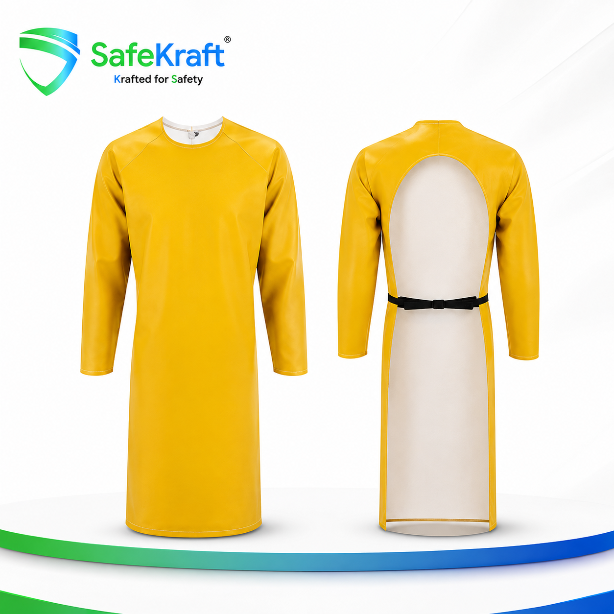 SafeKraft Back Open PVC Apron SKBOPA front and back view