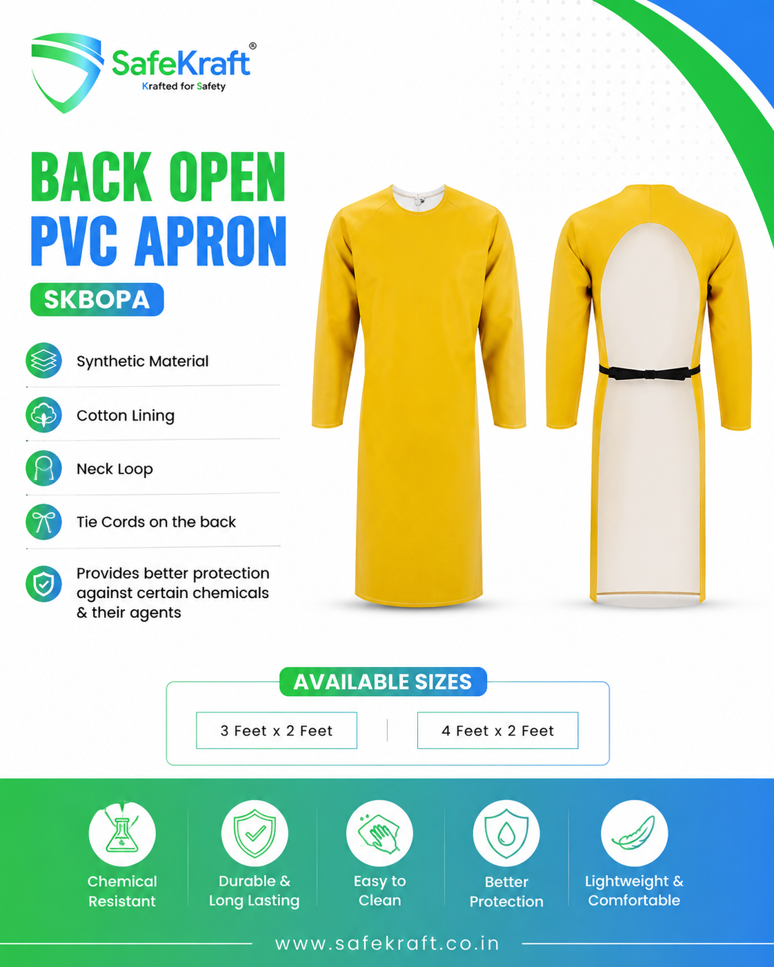SafeKraft Back Open PVC Apron - SKBOPA SafeKraft Back Open PVC Apron SKBOPA front and back view