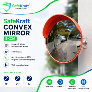 SafeKraft SKCM 130° wide-angle convex safety mirror with durable PC body.