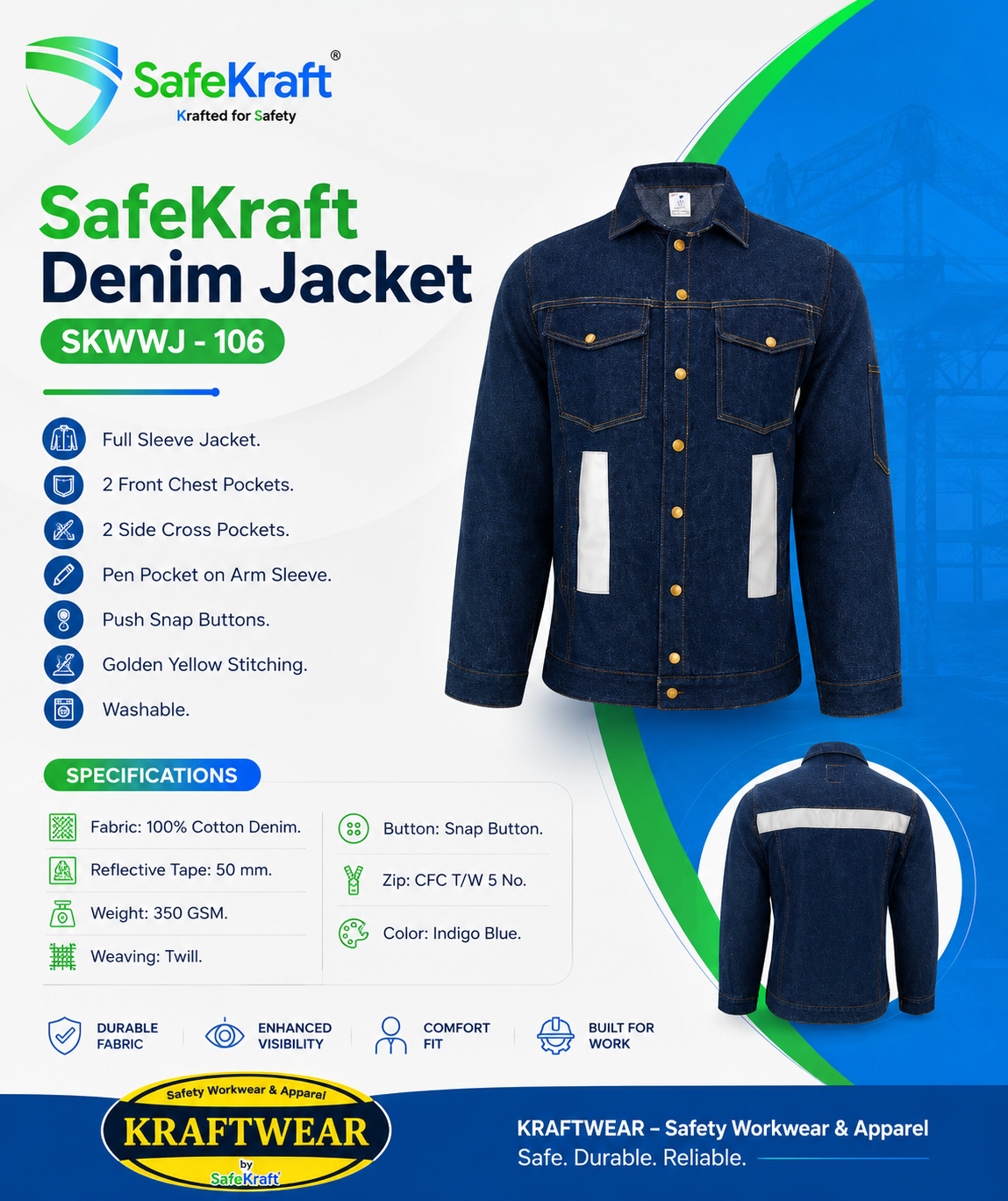 SafeKraft Denim Jacket – SKWWJ - 106 Denim Work Jacket SafeKraft SKWWJ-106