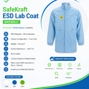 SafeKraft SKESDLC ESD lab coat with conductive carbon grid