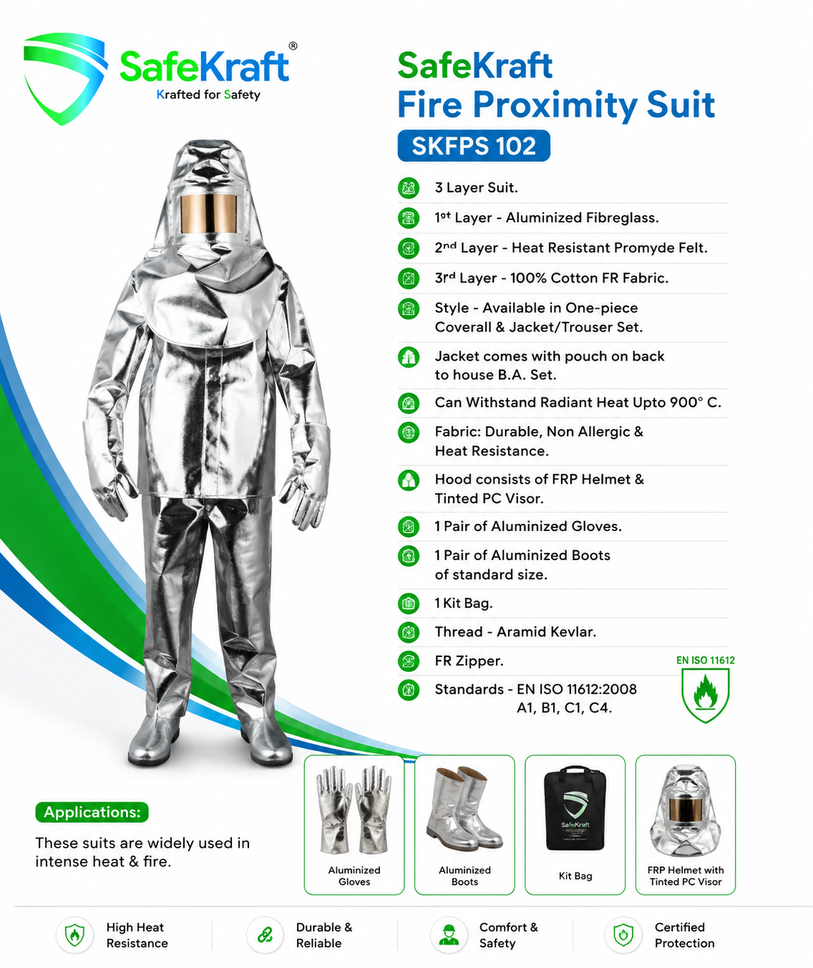 SafeKraft Fire Proximity Suit – SKFPS 102 SafeKraft Fire Proximity Suit SKFPS 102 with aluminized heat protection