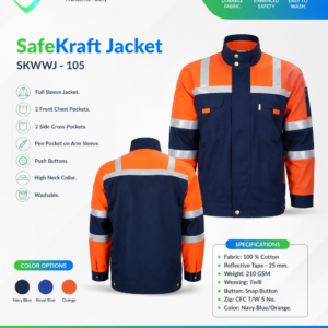 SafeKraft cotton reflective work jacket SKWWJ-105 in navy blue and orange
