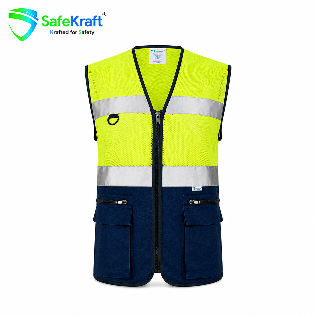 SafeKraft High Visibility Reflective Safety Jacket SKRJ-115-2 with Pockets and Reflective Tape