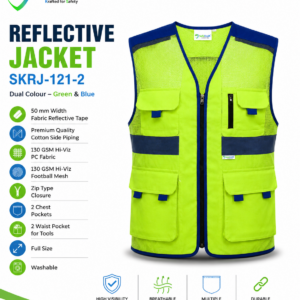 SafeKraft SKRJ-121-2 green and blue reflective safety jacket with tool pockets