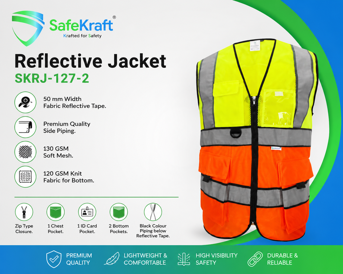 SafeKraft Reflective Jacket – SKRJ-127-2 SafeKraft Reflective Jacket SKRJ-127-2 with 50 mm reflective tape