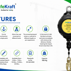SafeKraft Retractable Fall Arrester with retractable lifeline and safety hook Image Title: SafeKraft Retractable Fall Arrester