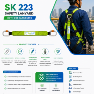 SafeKraft SK 223 Safety Lanyard with karabiners on both sides for suitable work-at-height safety applications.
