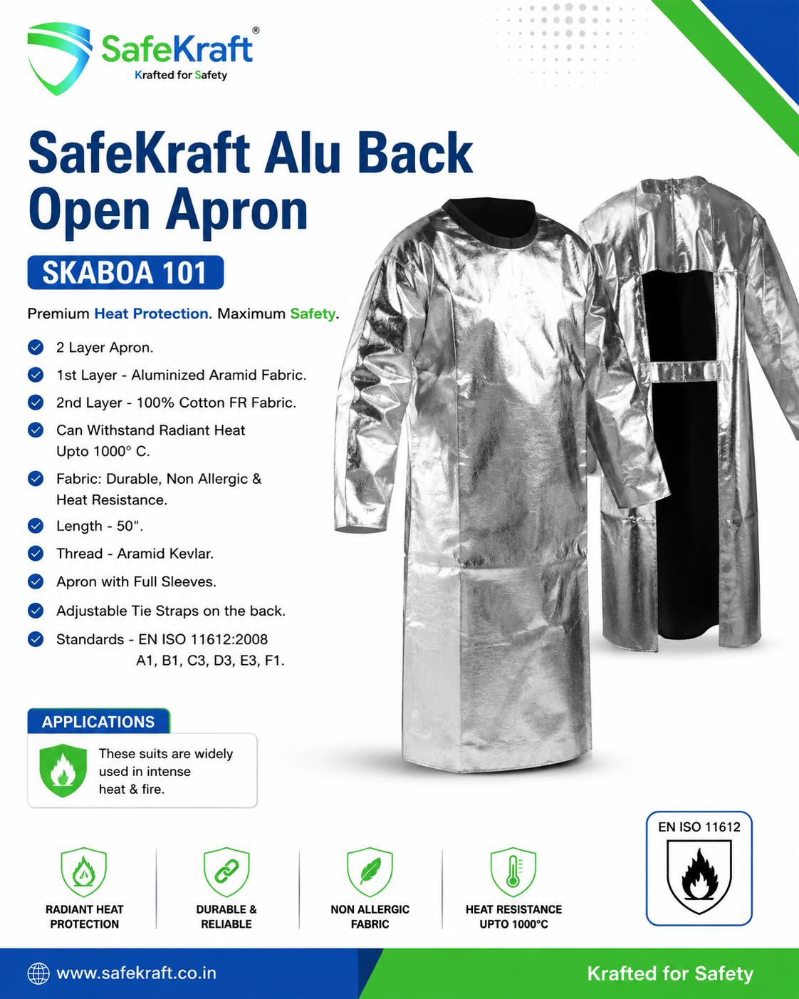 SafeKraft SKABOA 101 aluminized heat resistant apron SafeKraft SKABOA 101 aluminized heat resistant apron