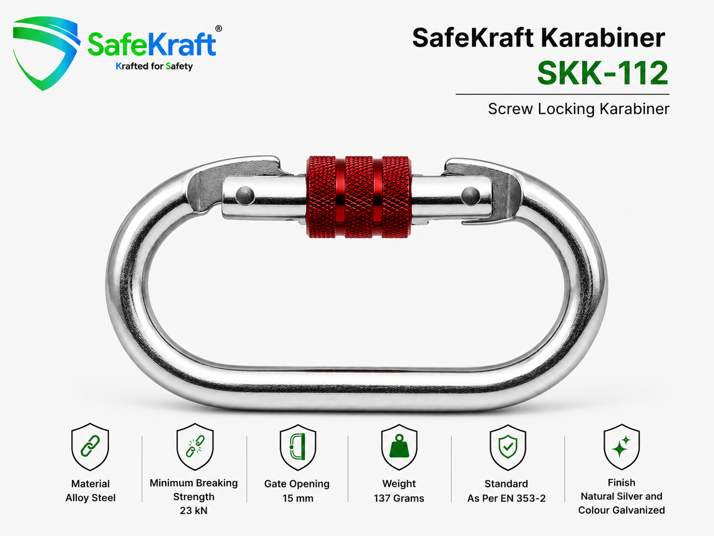 SafeKraft SKK-112 Karabiner – Screw Locking Alloy Steel Carabiner SafeKraft SKK-112 Karabiner – Screw Locking Alloy Steel Carabiner