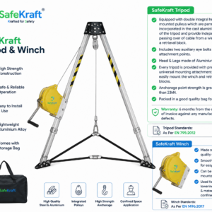 SafeKraft safety tripod with winch for confined-space lifting and retrieval