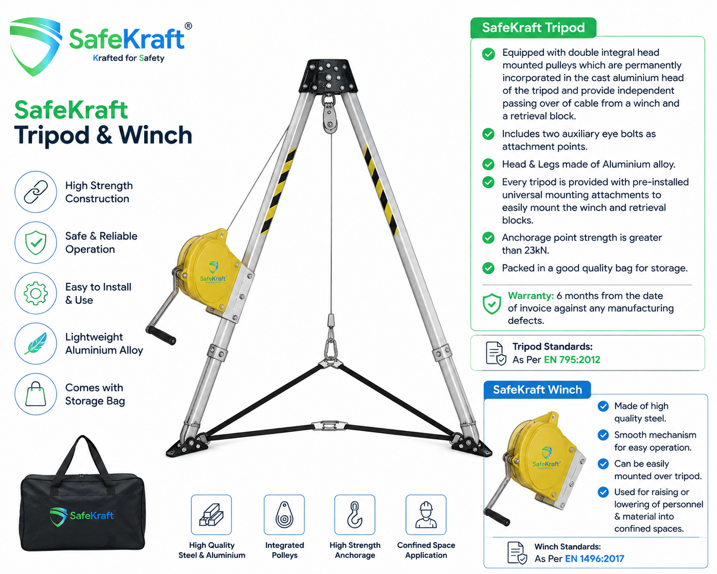 SafeKraft Tripod & Winch SafeKraft safety tripod with winch for confined-space lifting and retrieval