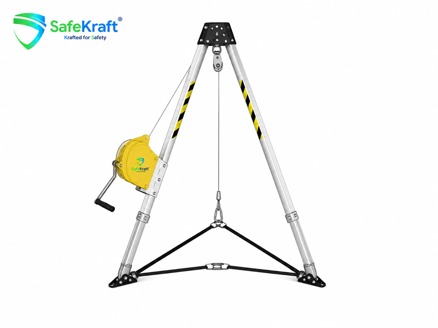 SafeKraft safety tripod with winch for confined-space lifting and retrieval
