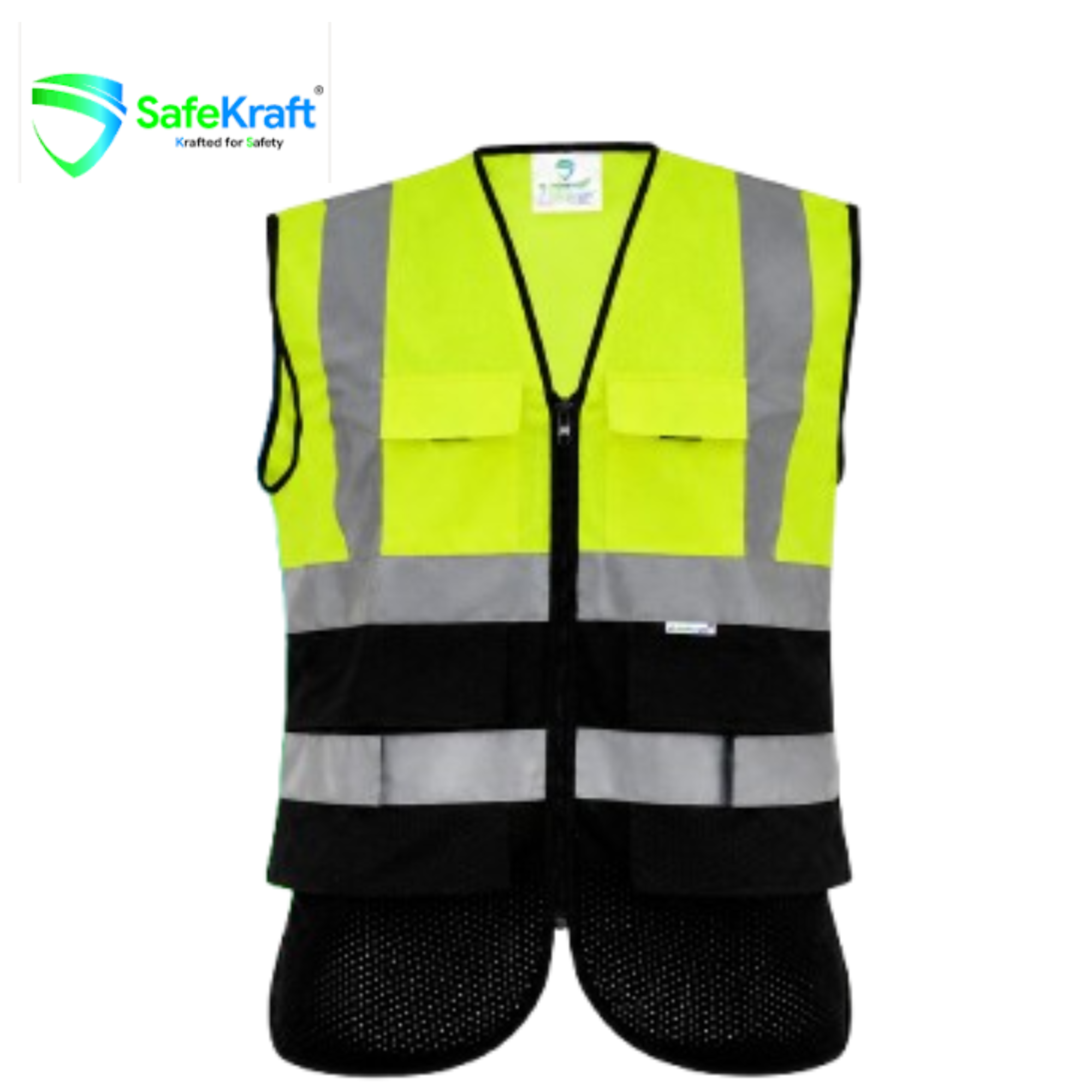 SafeKraft SKRJ-119-2 Green and Black Reflective Safety Jacket