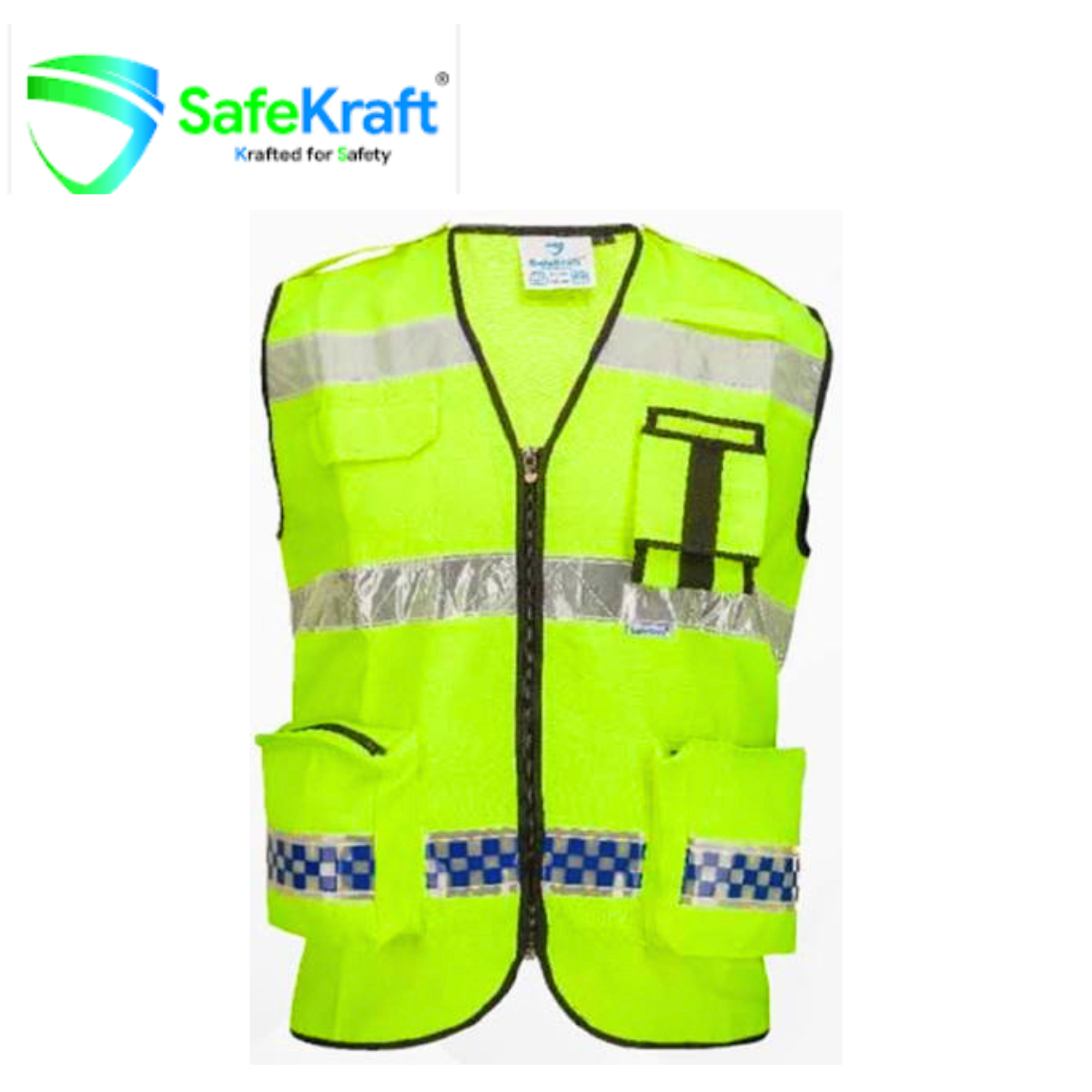 SafeKraft SKRJ-120-2 reflective safety jacket with Hi-Viz fabric and reflective tape