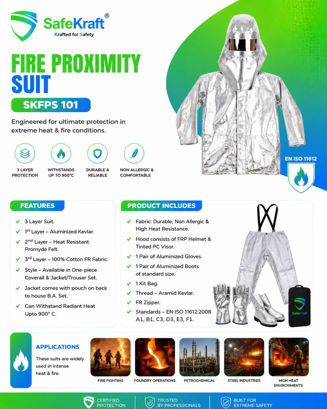 safekraft fire proximity suit -SKFPS 101 SafeKraft SKFPS 101 Fire Proximity Suit with aluminized Kevlar