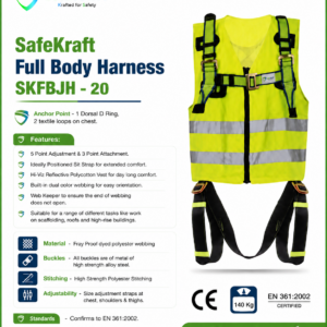 SafeKraft SKFBJH-20 Full Body Safety Harness with Hi-Viz reflective vest