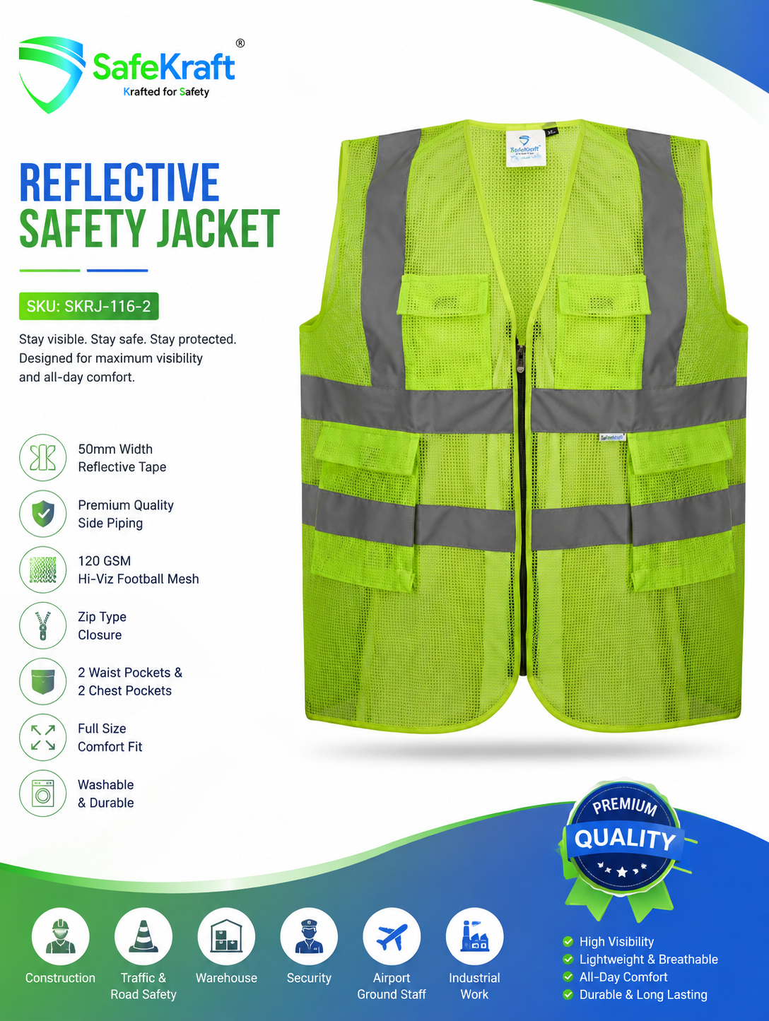 safekraft reflective jacket-SKRJ-116-2 SafeKraft SKRJ-116-2 reflective safety jacket