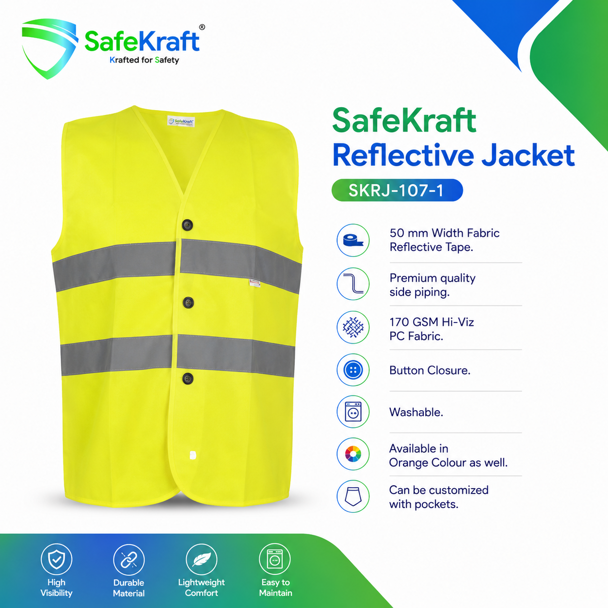 hi-viz-jacket-skrj-107-1 Hi Viz Jacket SafeKraft SKRJ-107-1 with 50 mm reflective tape